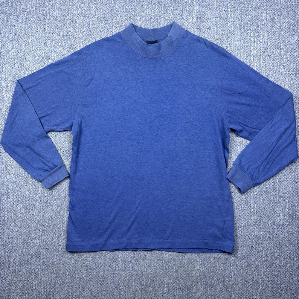VTG Cross Creek Mock Neck Shirt Mens L USA Made Blue‎ Long Sleeve 90s
